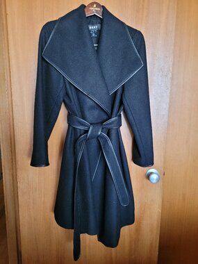 DKNY Plus Size Faux-Leather-Trim Wrap Coat